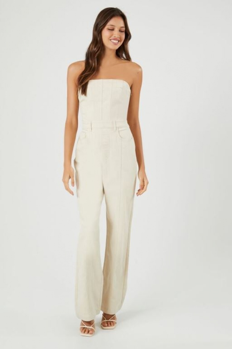 Jumpsuits Forever 21 Twill Strapless Jumpsuit Mujer Kaki | jNfh34wdCkE