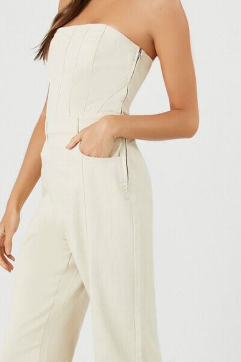 Jumpsuits Forever 21 Twill Strapless Jumpsuit Mujer Kaki | jNfh34wdCkE