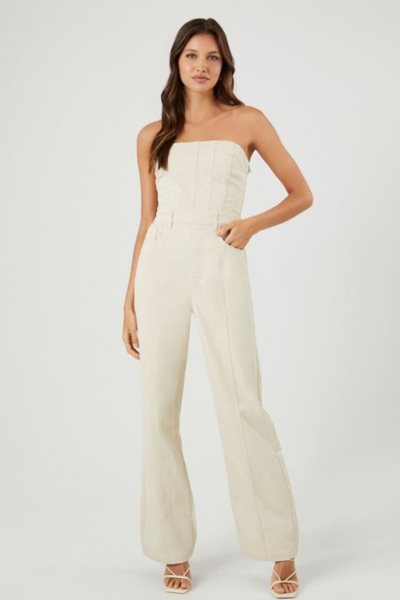 Jumpsuits Forever 21 Twill Strapless Jumpsuit Mujer Kaki | jNfh34wdCkE