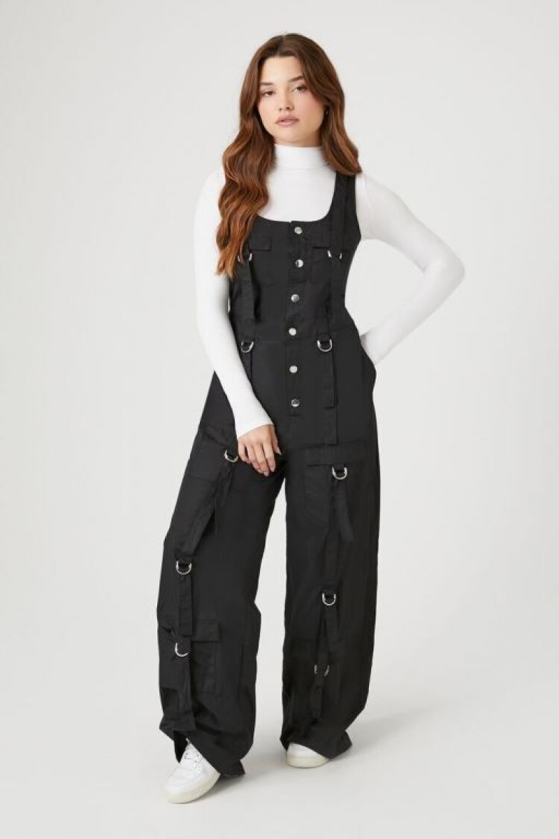 Jumpsuits Forever 21 Utility Cargo Jumpsuit Mujer Negras | u9VmcUayL7m