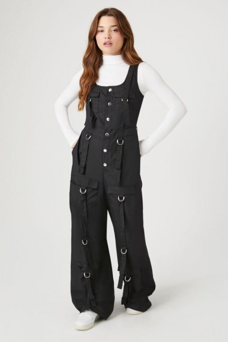 Jumpsuits Forever 21 Utility Cargo Jumpsuit Mujer Negras | u9VmcUayL7m