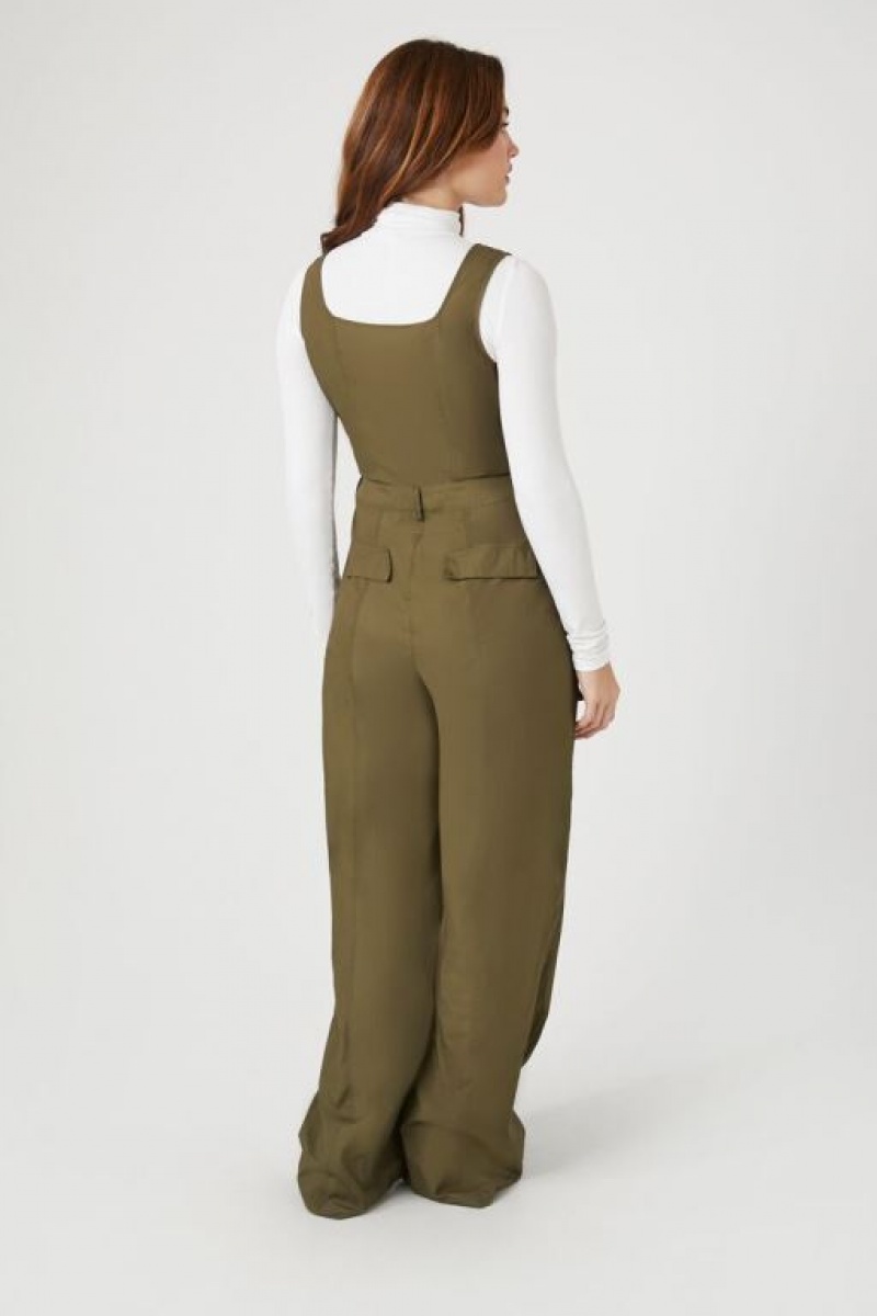 Jumpsuits Forever 21 Utility Cargo Jumpsuit Mujer Gris Verde | kR9RFkSX0La