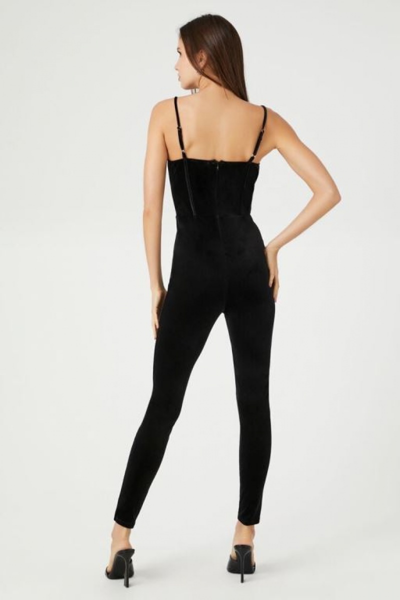 Jumpsuits Forever 21 Velvet Sweetheart Bustier Jumpsuit Mujer Negras | HW14Xw6Bz2Q