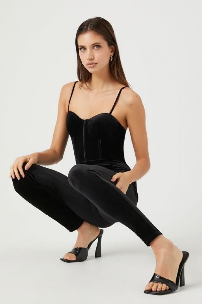 Jumpsuits Forever 21 Velvet Sweetheart Bustier Jumpsuit Mujer Negras | HW14Xw6Bz2Q