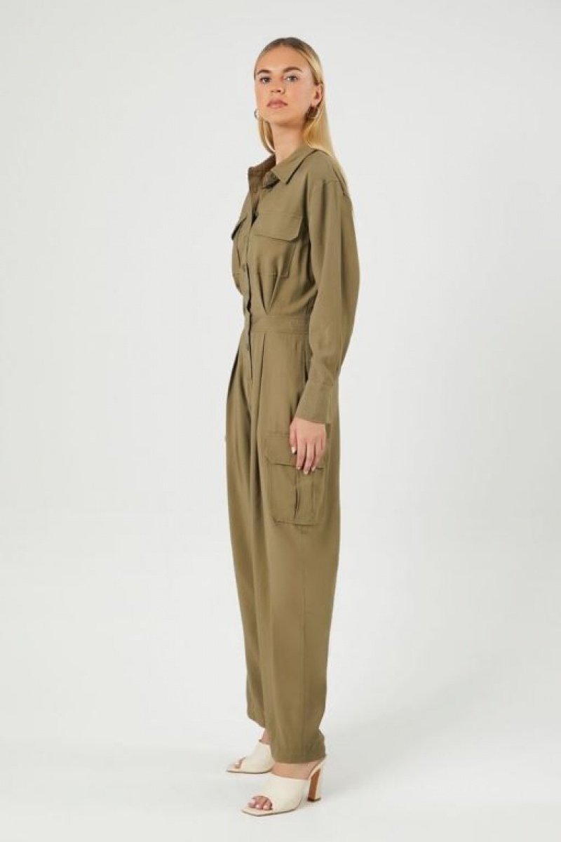 Jumpsuits Forever 21 Wide Leg Cargo Jumpsuit Mujer Verde Oliva | G91gF8tM4Wj