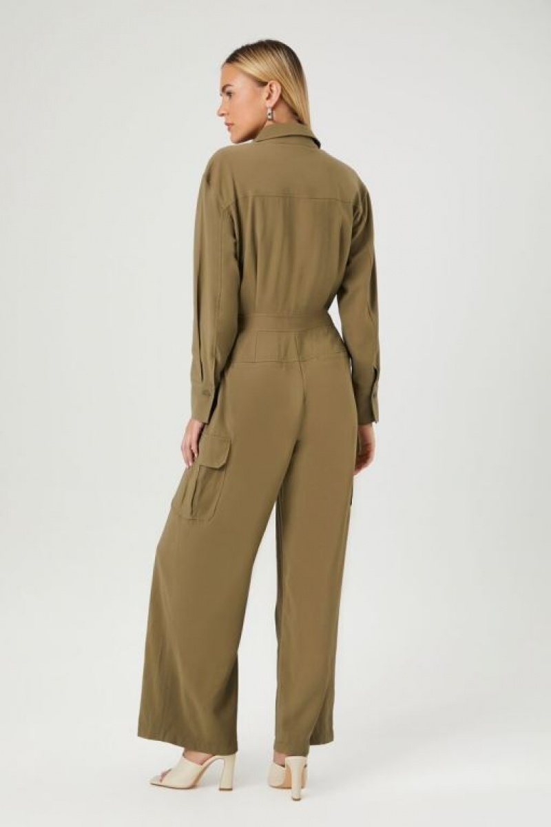 Jumpsuits Forever 21 Wide Leg Cargo Jumpsuit Mujer Verde Oliva | G91gF8tM4Wj