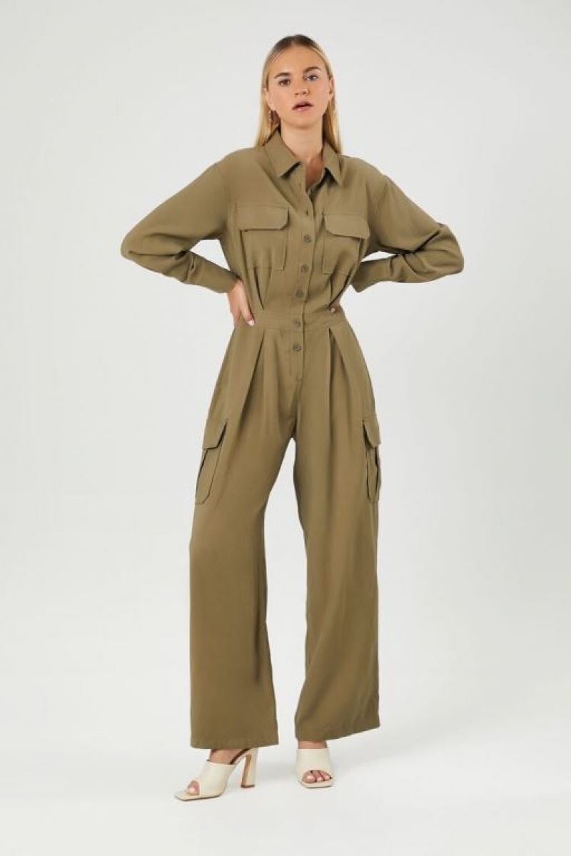 Jumpsuits Forever 21 Wide Leg Cargo Jumpsuit Mujer Verde Oliva | G91gF8tM4Wj