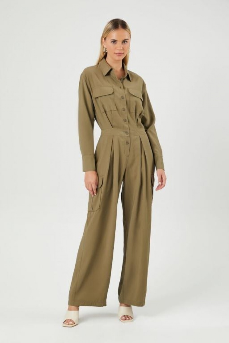 Jumpsuits Forever 21 Wide Leg Cargo Jumpsuit Mujer Verde Oliva | G91gF8tM4Wj