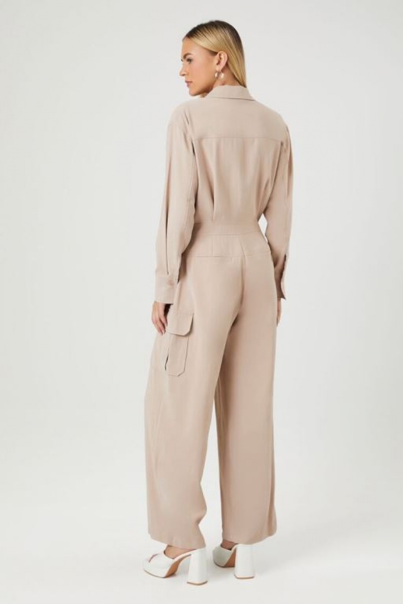 Jumpsuits Forever 21 Wide Leg Cargo Jumpsuit Mujer Kaki | CE5sGX3BsF6