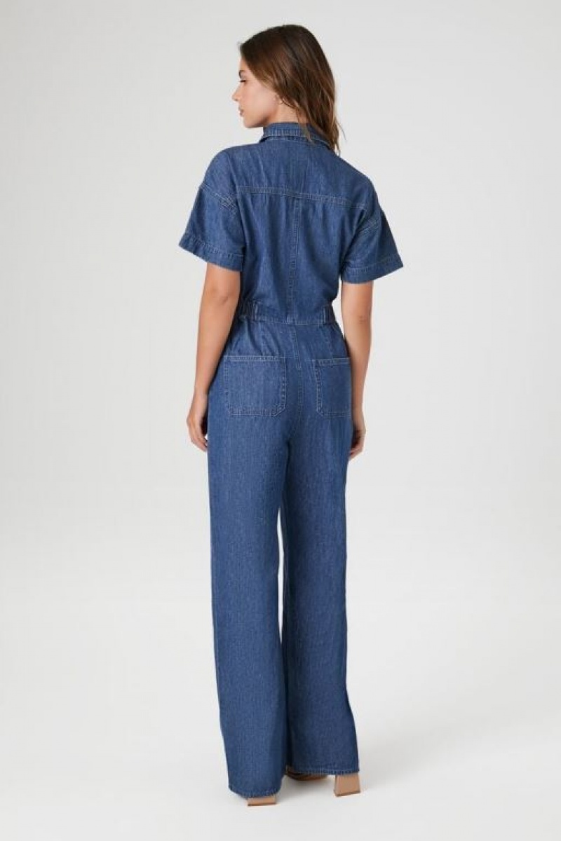 Jumpsuits Forever 21 Wide Leg Denim Jumpsuit Mujer Azules | ea8ki9wWVjD