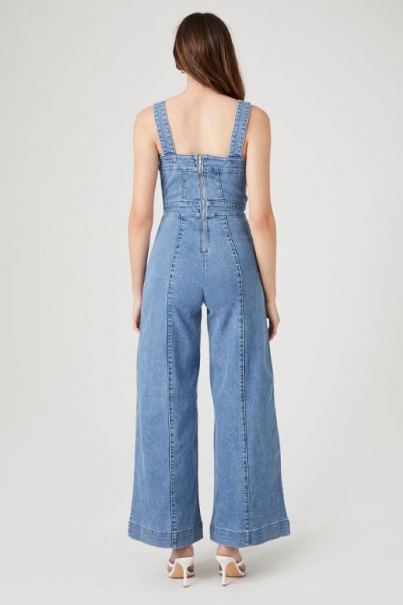 Jumpsuits Forever 21 Wide Leg Denim Overalls Mujer Azules | UzN9hgbaLZv