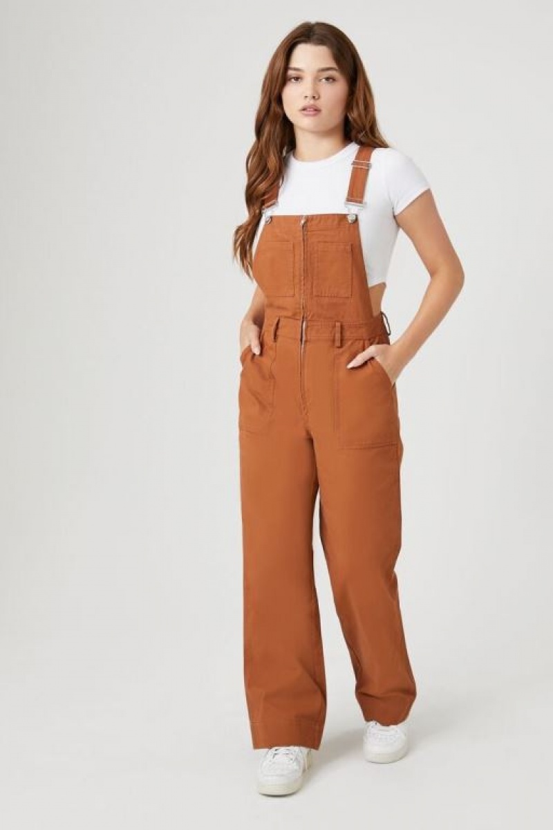 Jumpsuits Forever 21 Zip Up Wide Leg Overalls Mujer Root Beer | oKEEK3mokig