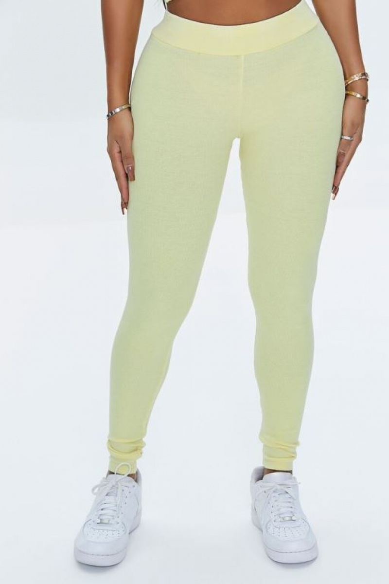 Leggins Forever 21 Acanalado High Rise Mujer Pistachio | C8ZHBeOCjwb