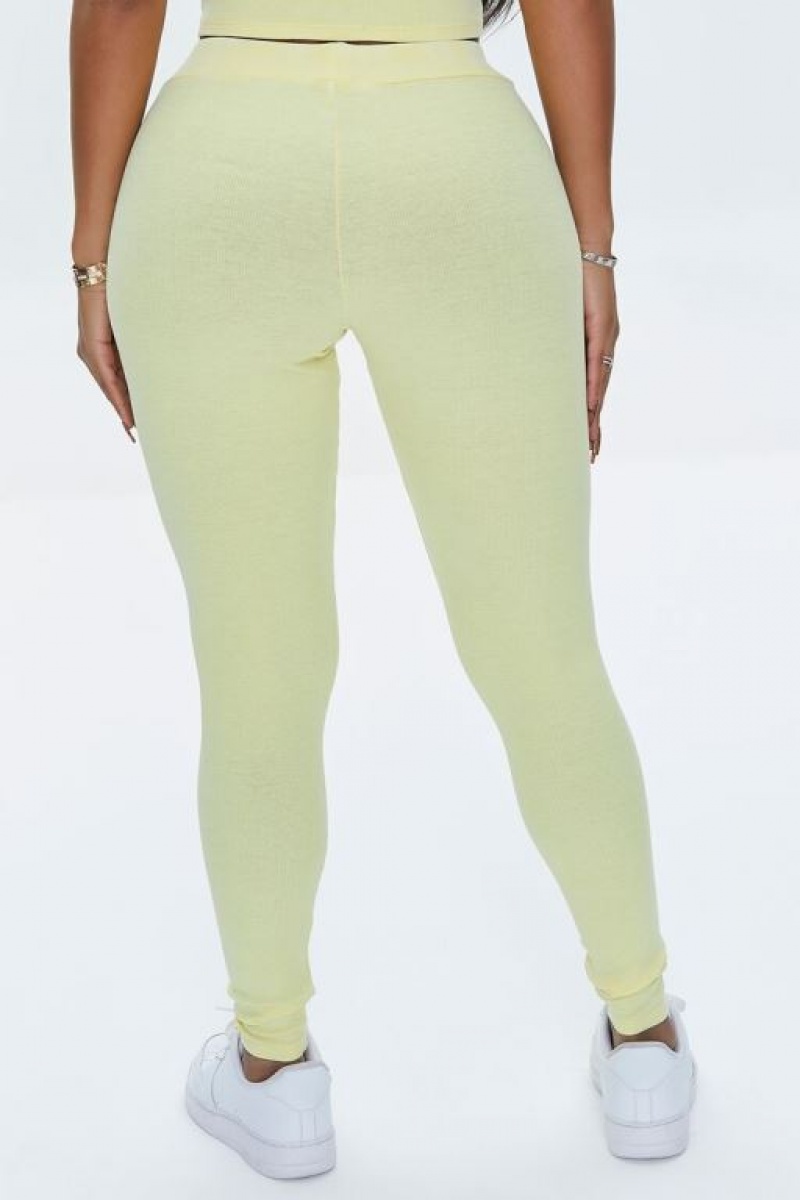 Leggins Forever 21 Acanalado High Rise Mujer Pistachio | C8ZHBeOCjwb