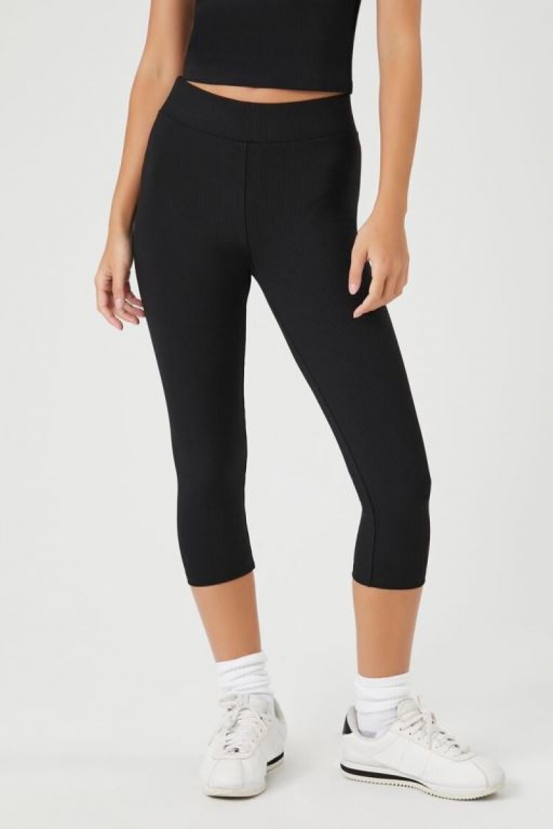 Leggins Forever 21 Acanalado Knit Capri Mujer Negras | mZ1Z1xGvMfs