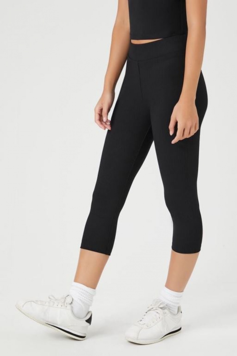 Leggins Forever 21 Acanalado Knit Capri Mujer Negras | mZ1Z1xGvMfs