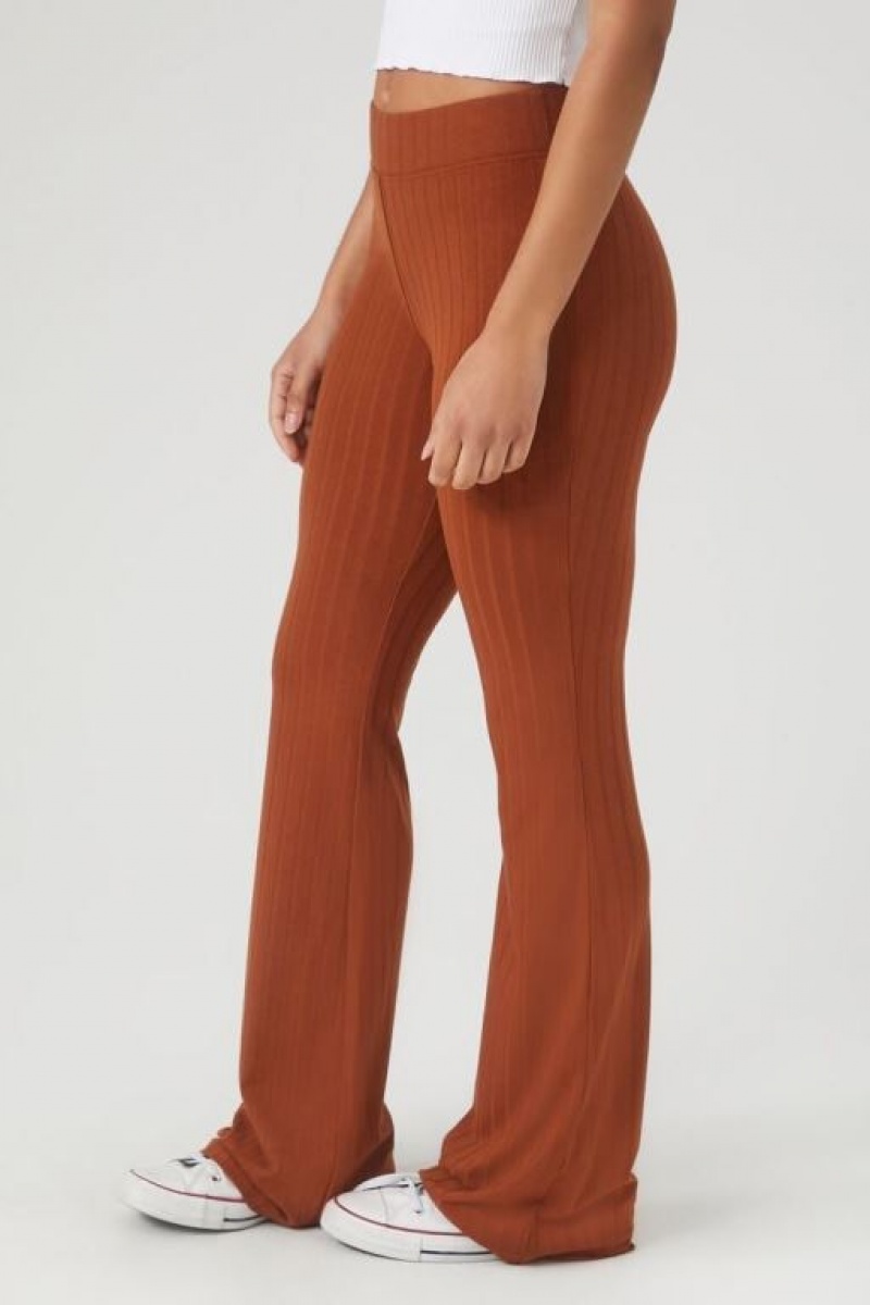 Leggins Forever 21 Acanalado Knit Flare Mujer Naranjas | Q1xTPo0S8r5