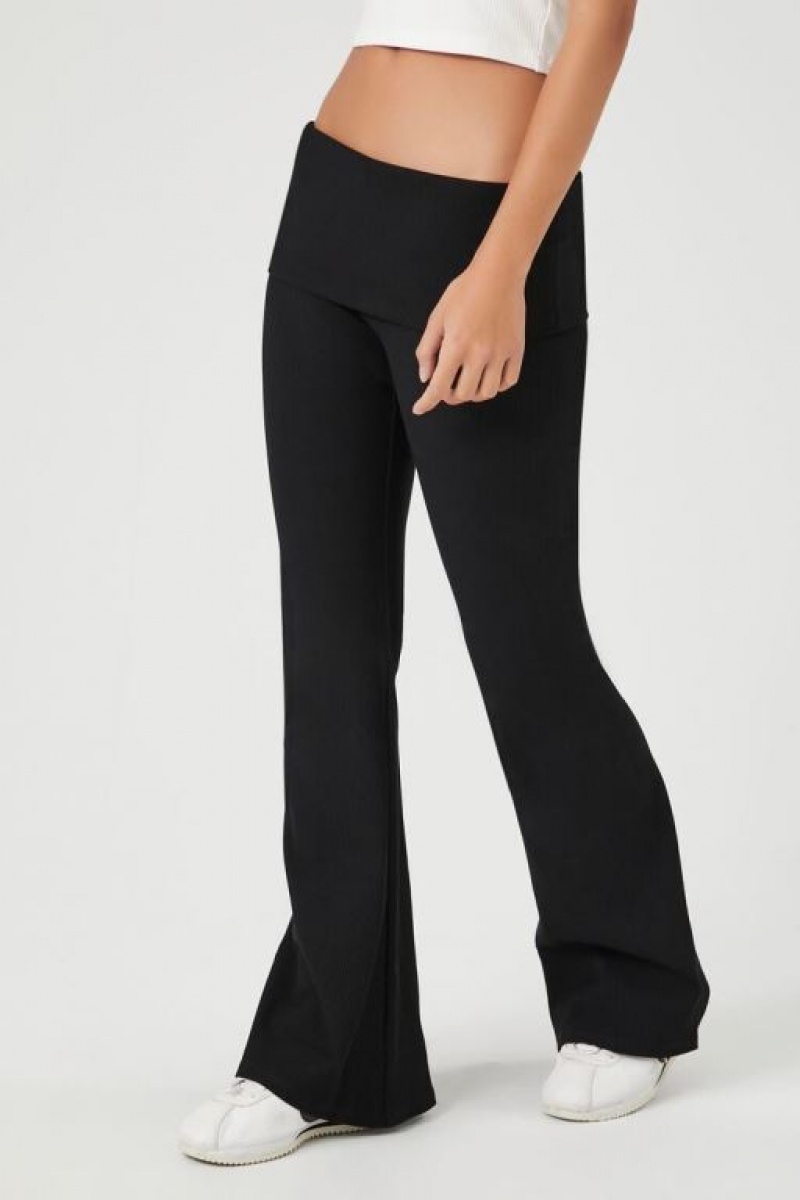 Leggins Forever 21 Acanalado Knit Foldover Flare Mujer Negras | ce2TFWDfZcc