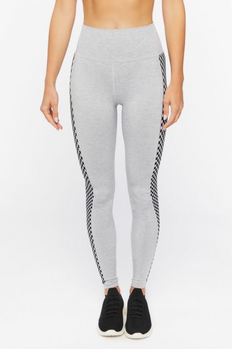 Leggins Forever 21 Active Checkered Trim Mujer Gris | Vznde7VF3nc