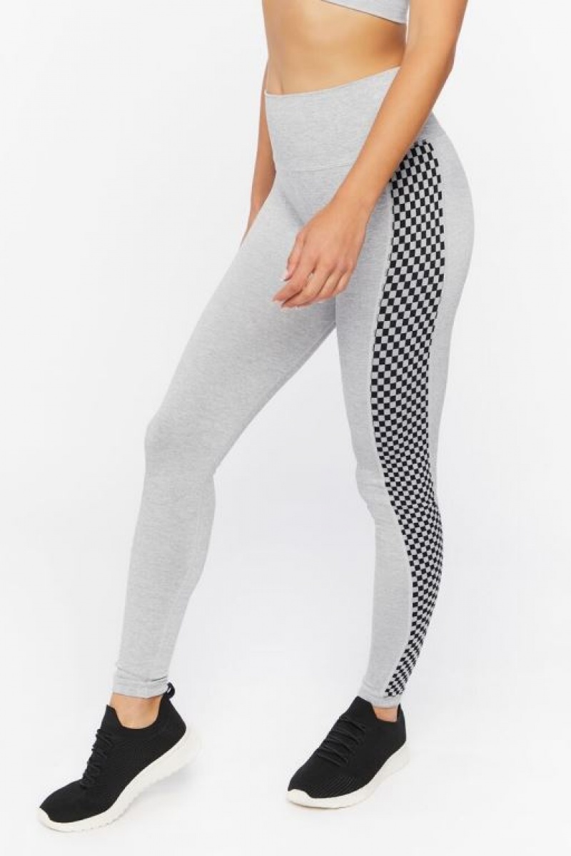 Leggins Forever 21 Active Checkered Trim Mujer Gris | Vznde7VF3nc