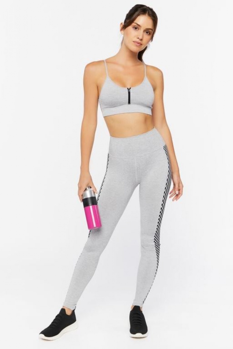 Leggins Forever 21 Active Checkered Trim Mujer Gris | Vznde7VF3nc