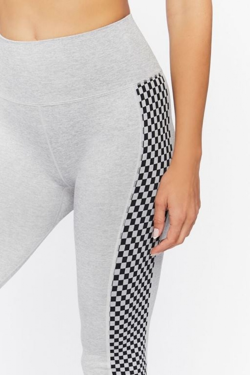 Leggins Forever 21 Active Checkered Trim Mujer Gris | Vznde7VF3nc