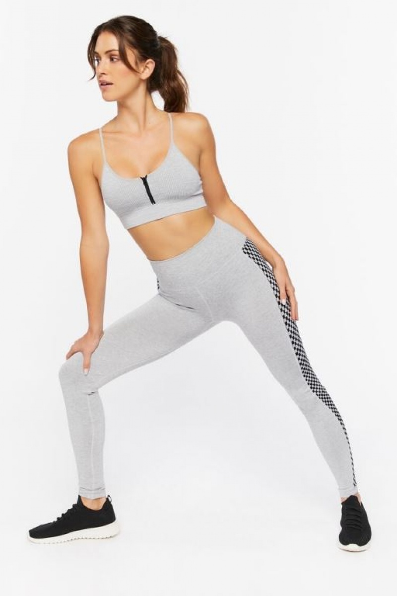 Leggins Forever 21 Active Checkered Trim Mujer Gris | Vznde7VF3nc