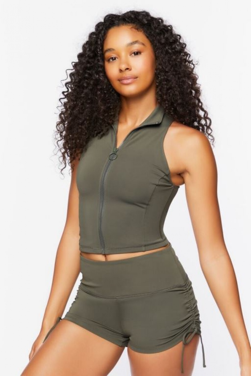 Leggins Forever 21 Active Drawstring Biker Mujer Gris Verde | MxAzw6k4g3b