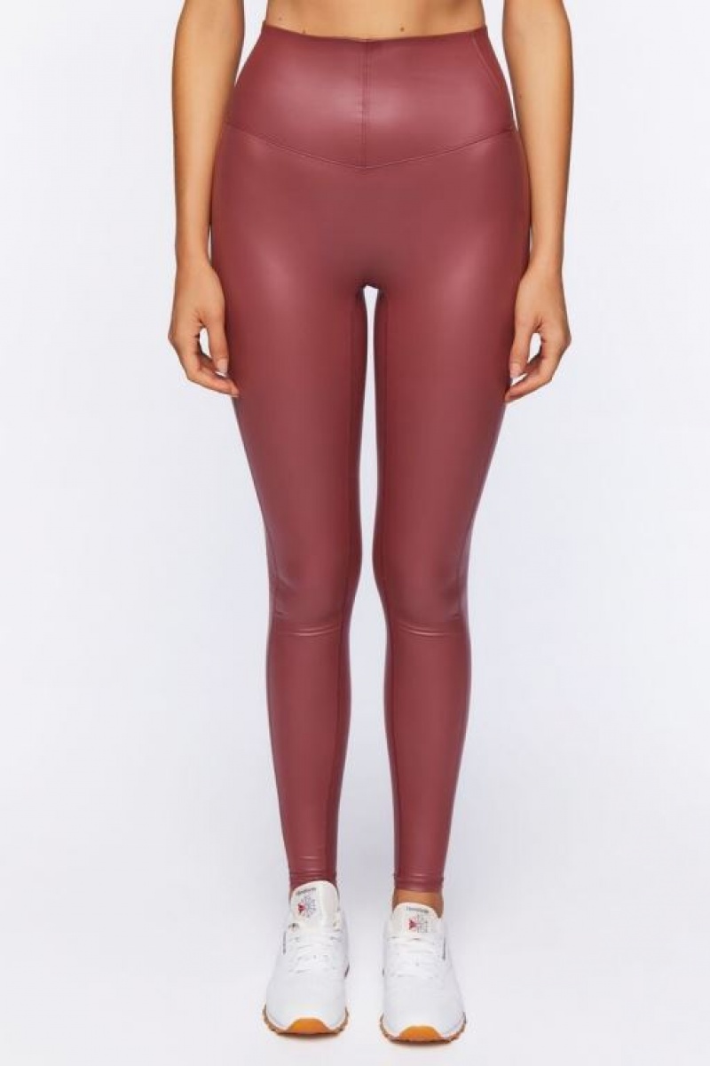 Leggins Forever 21 Active Faux Cuero Mujer Rojas Oscuro | 5JrNJ3J6uvD