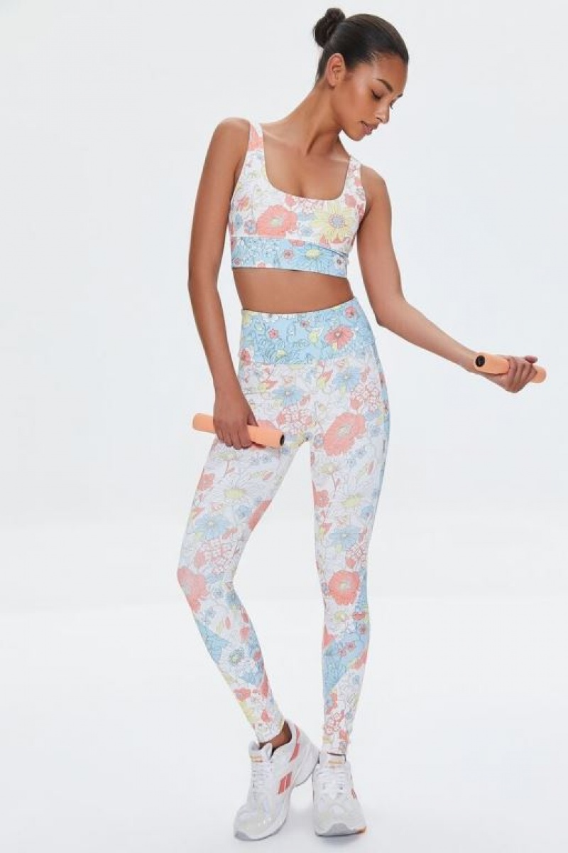 Leggins Forever 21 Active Floral Print Mujer Creme Multicolor | 7r6MfrknqQK