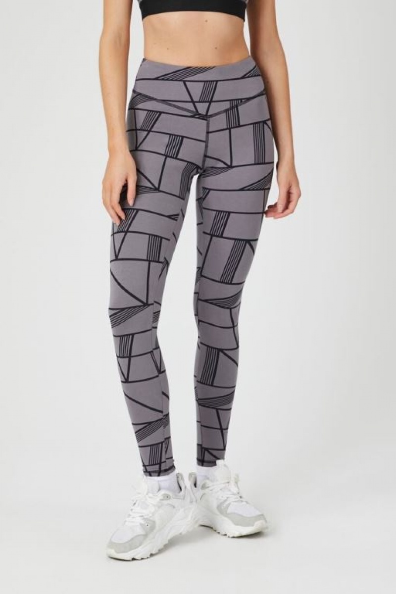 Leggins Forever 21 Active Geo Print Mujer Negras Gris | k3tYCpaVzDJ