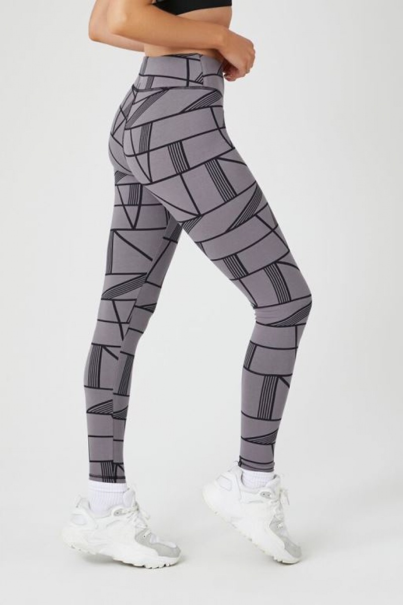 Leggins Forever 21 Active Geo Print Mujer Negras Gris | k3tYCpaVzDJ