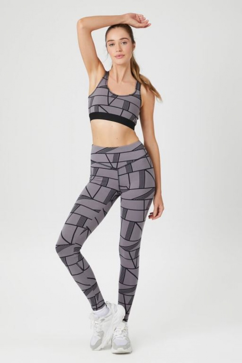 Leggins Forever 21 Active Geo Print Mujer Negras Gris | k3tYCpaVzDJ