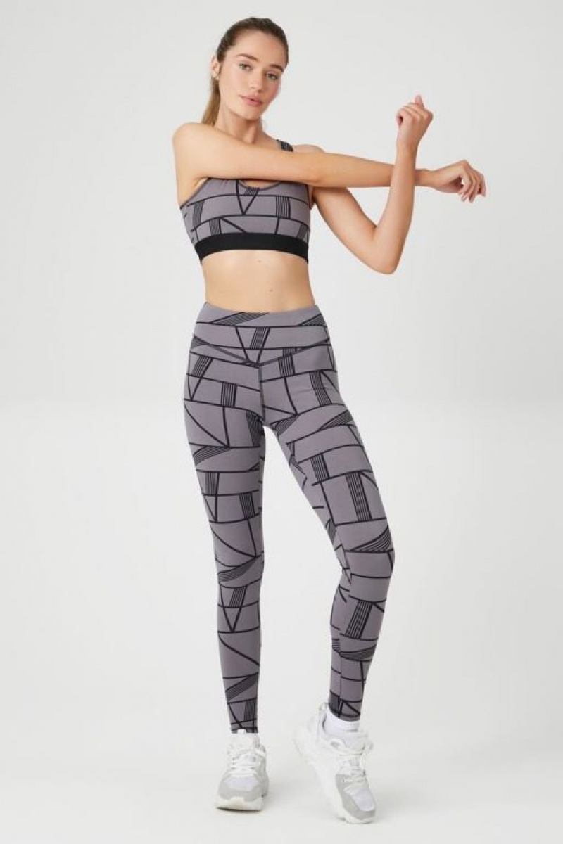 Leggins Forever 21 Active Geo Print Mujer Negras Gris | k3tYCpaVzDJ