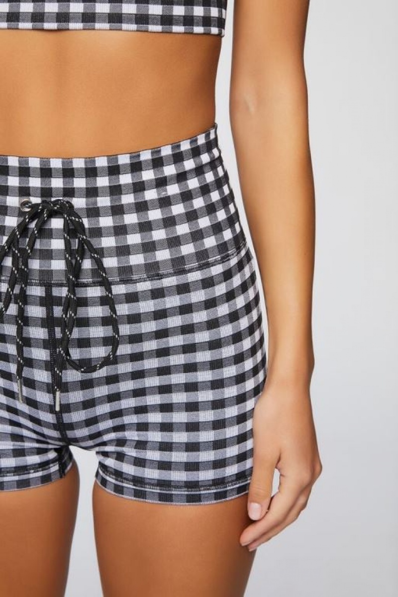 Leggins Forever 21 Active Gingham Biker Mujer Blancas Negras | VUCuRO03JuI