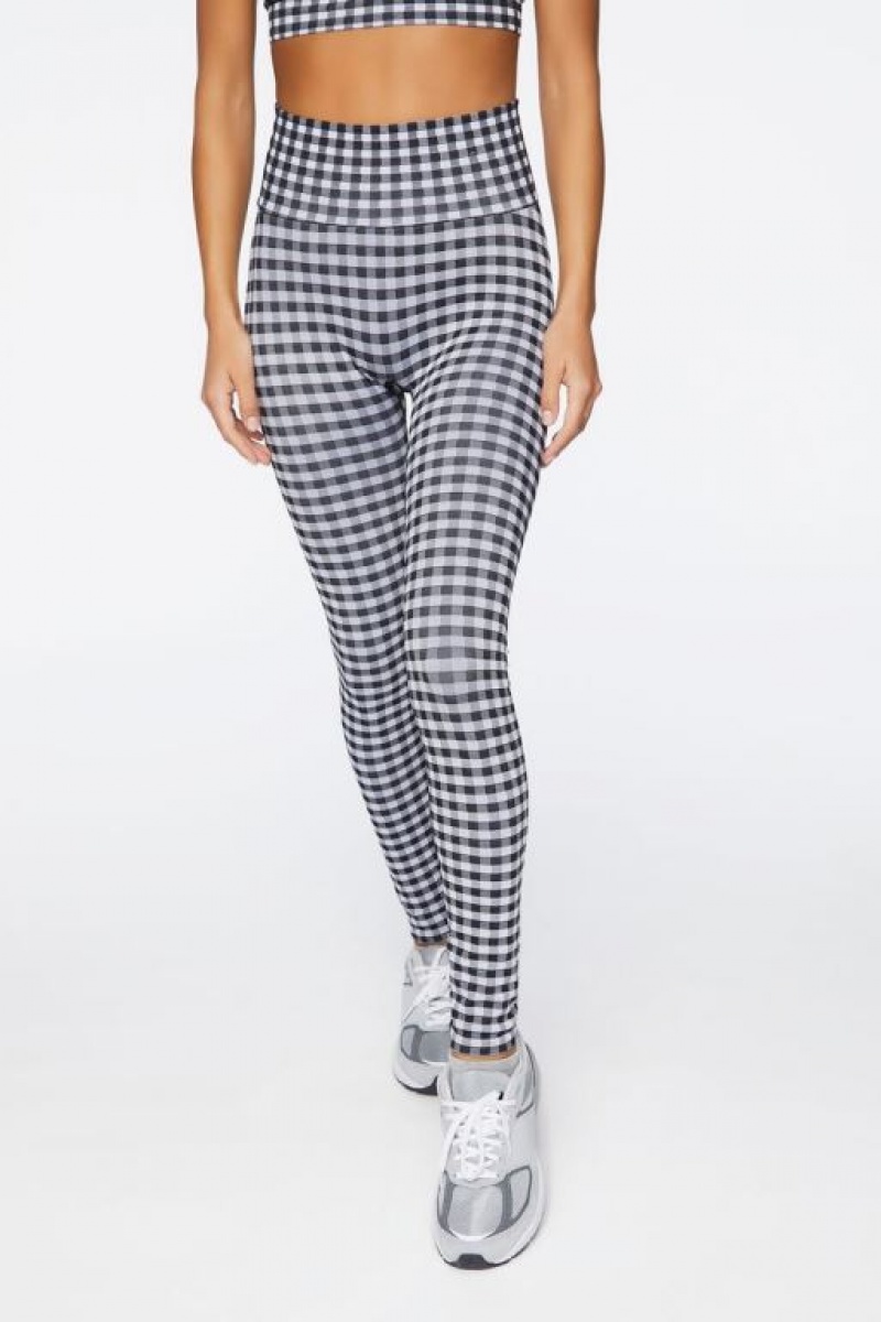 Leggins Forever 21 Active Gingham Seamless Mujer Blancas Negras | 18z4w7VuLxF