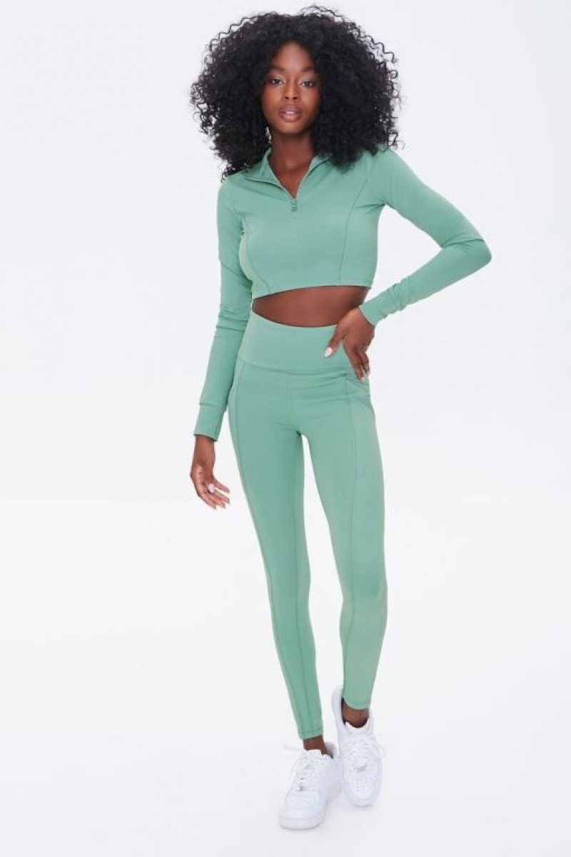 Leggins Forever 21 Active High Rise Mujer Seafoam | XnUSBJP1UHA