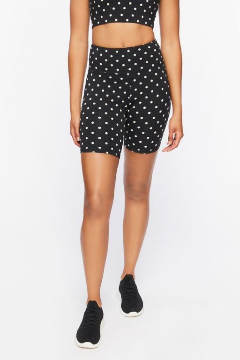 Leggins Forever 21 Active Polka Dot Biker Mujer Negras Blancas | ZeaMvRIllOz