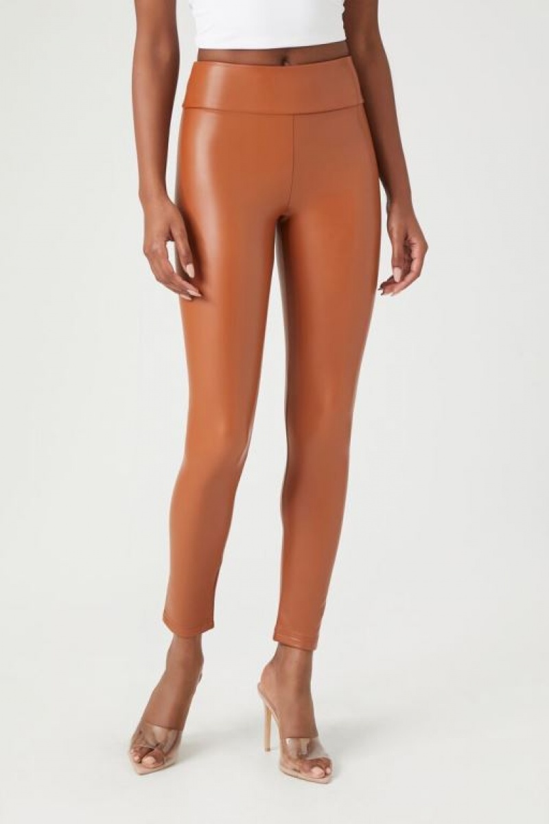 Leggins Forever 21 Faux Cuero High Rise Mujer Marrones | sn9AdZ9IbbV