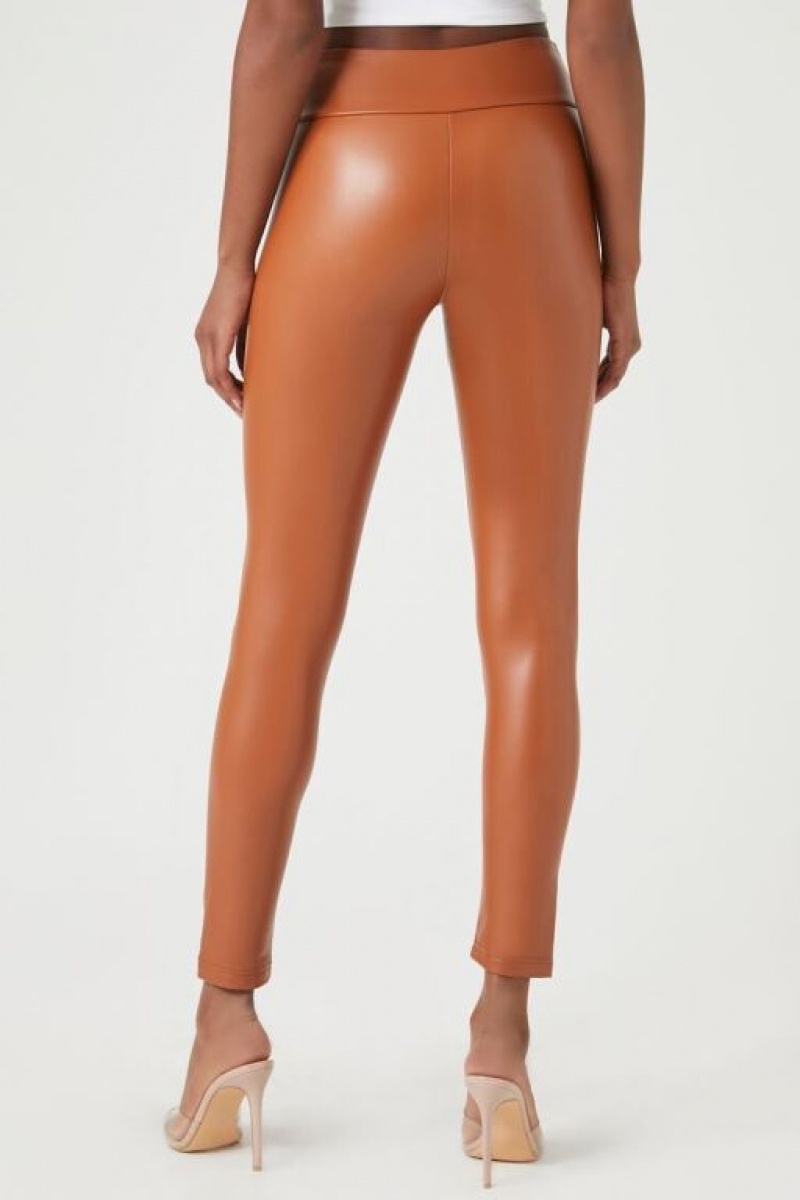 Leggins Forever 21 Faux Cuero High Rise Mujer Marrones | sn9AdZ9IbbV