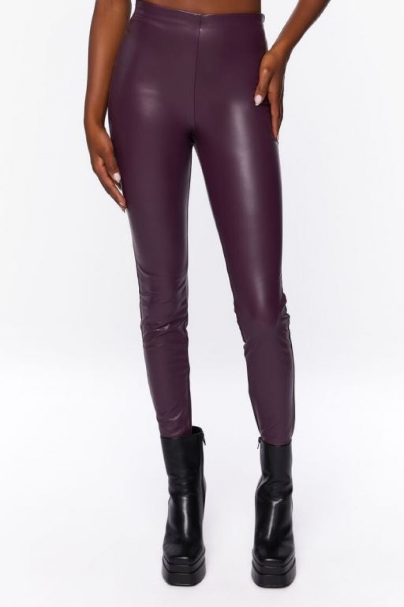 Leggins Forever 21 Faux Cuero High Rise Mujer Moradas | uH79zhnGYTR