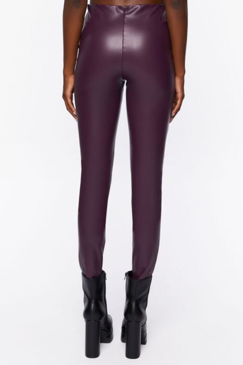 Leggins Forever 21 Faux Cuero High Rise Mujer Moradas | uH79zhnGYTR