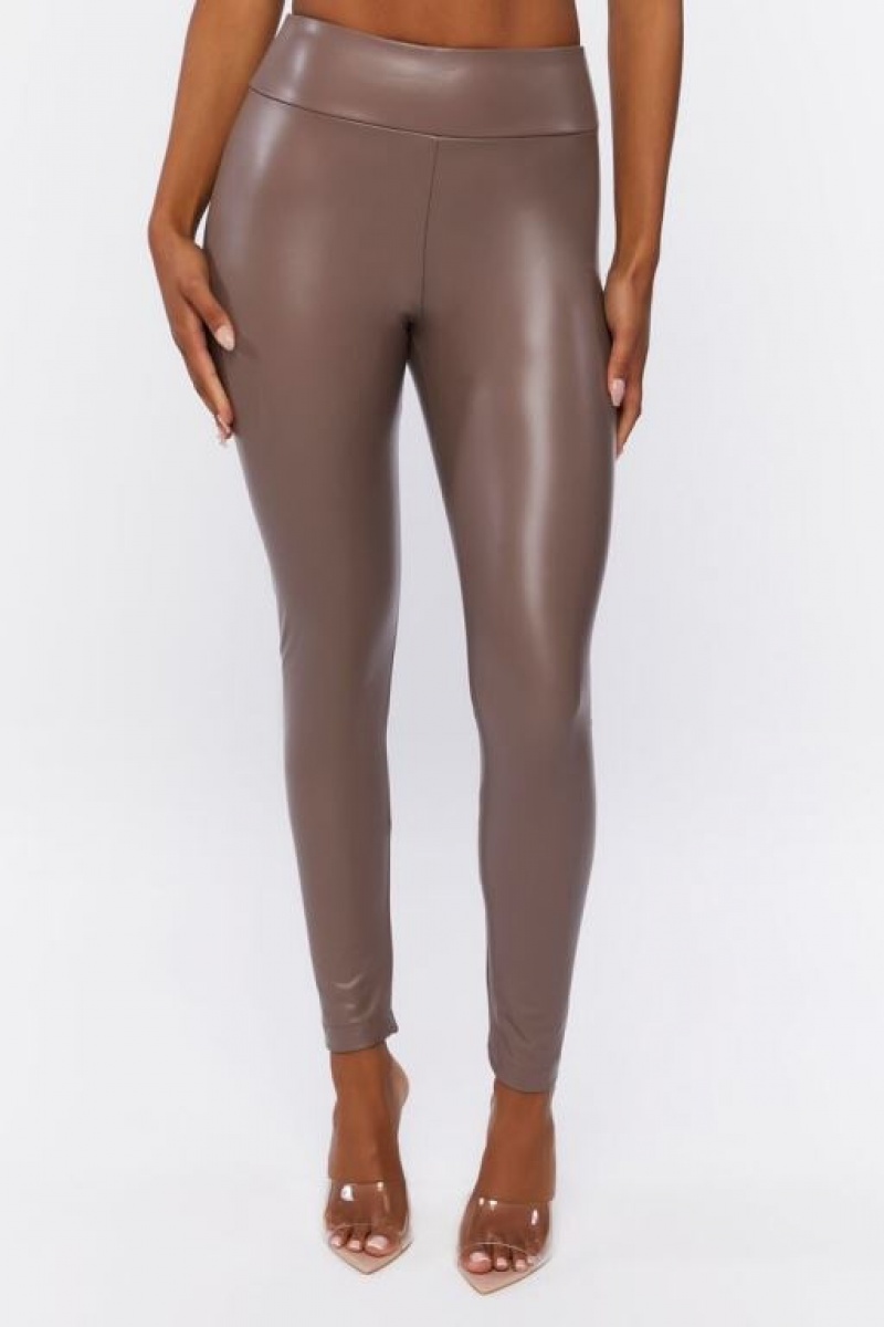 Leggins Forever 21 Faux Cuero High Rise Mujer Shiitake | oVBPDDPFJIz