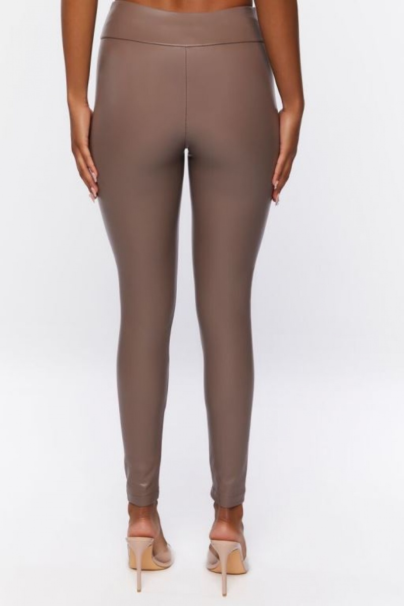 Leggins Forever 21 Faux Cuero High Rise Mujer Shiitake | oVBPDDPFJIz