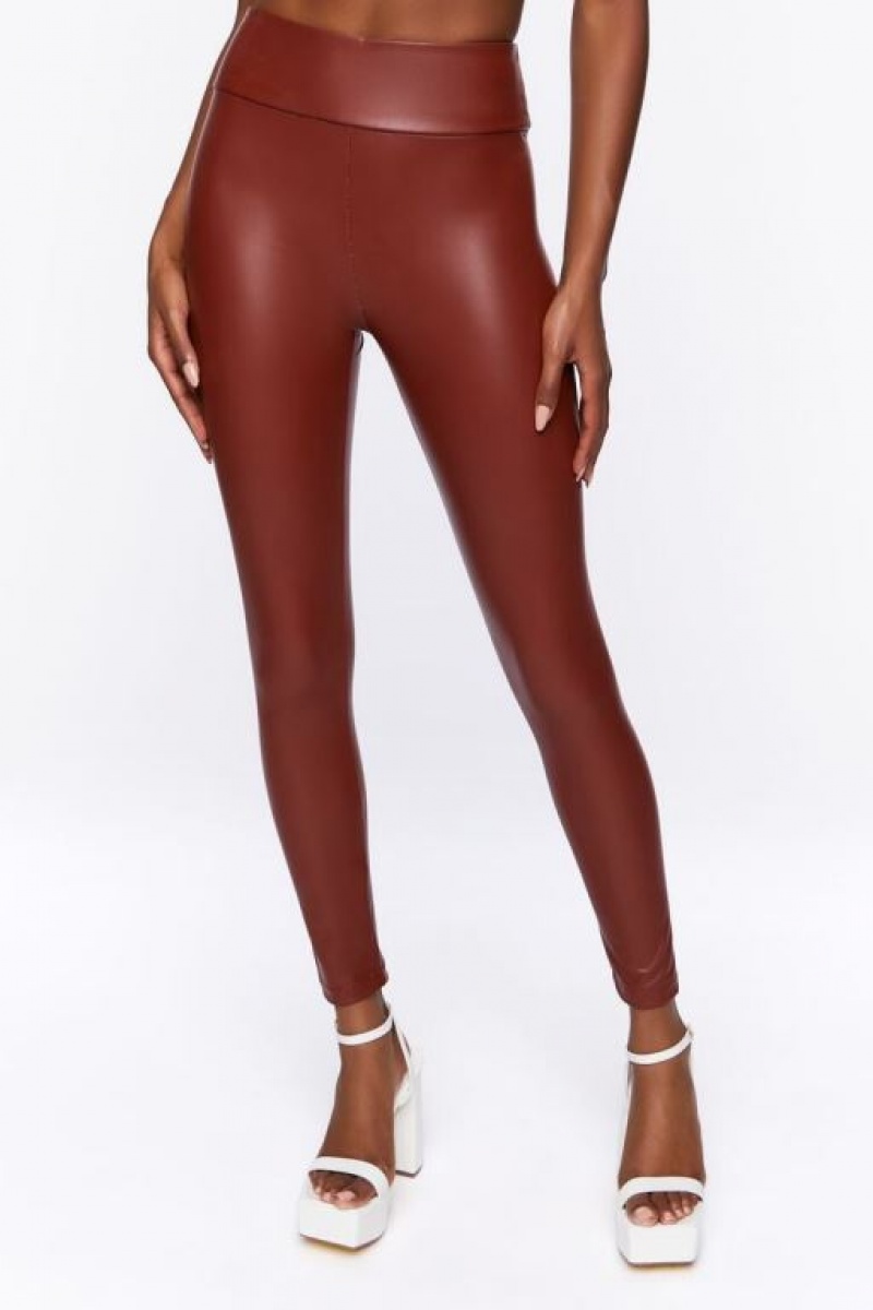 Leggins Forever 21 Faux Cuero High Rise Mujer Espresso | QAz4azFdBzu