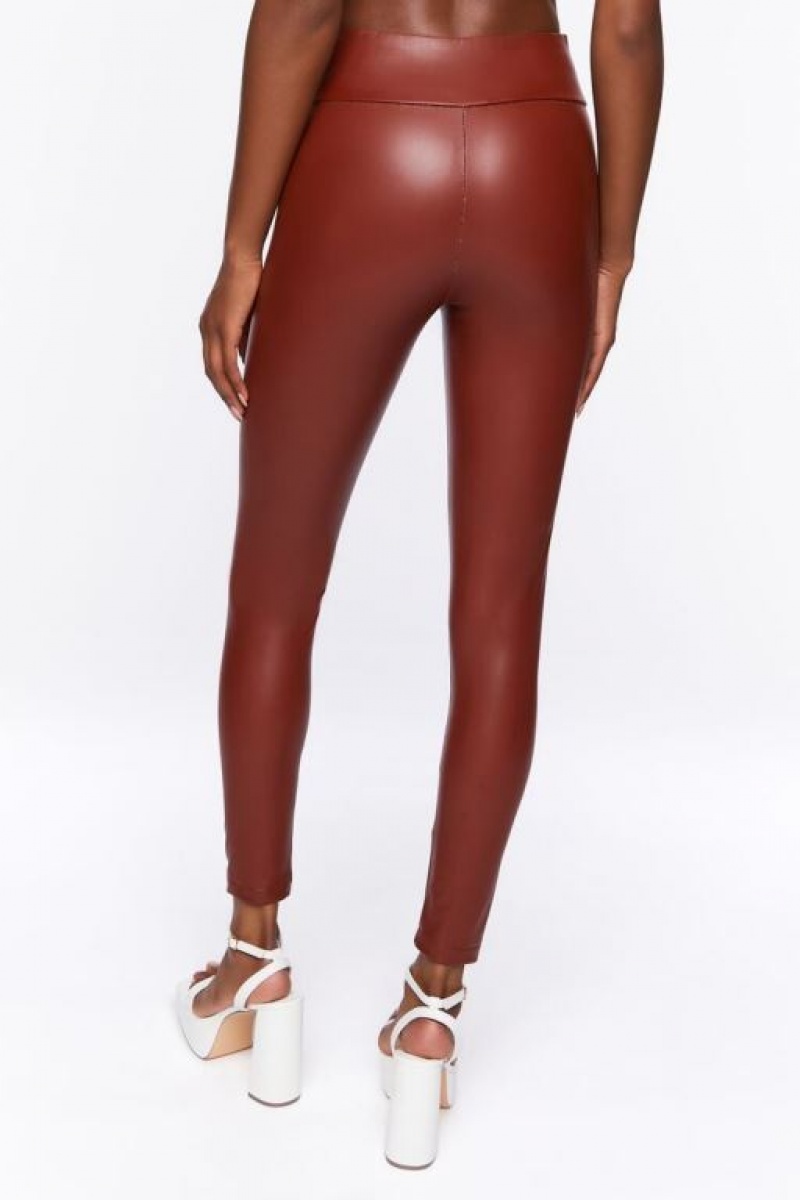 Leggins Forever 21 Faux Cuero High Rise Mujer Espresso | QAz4azFdBzu