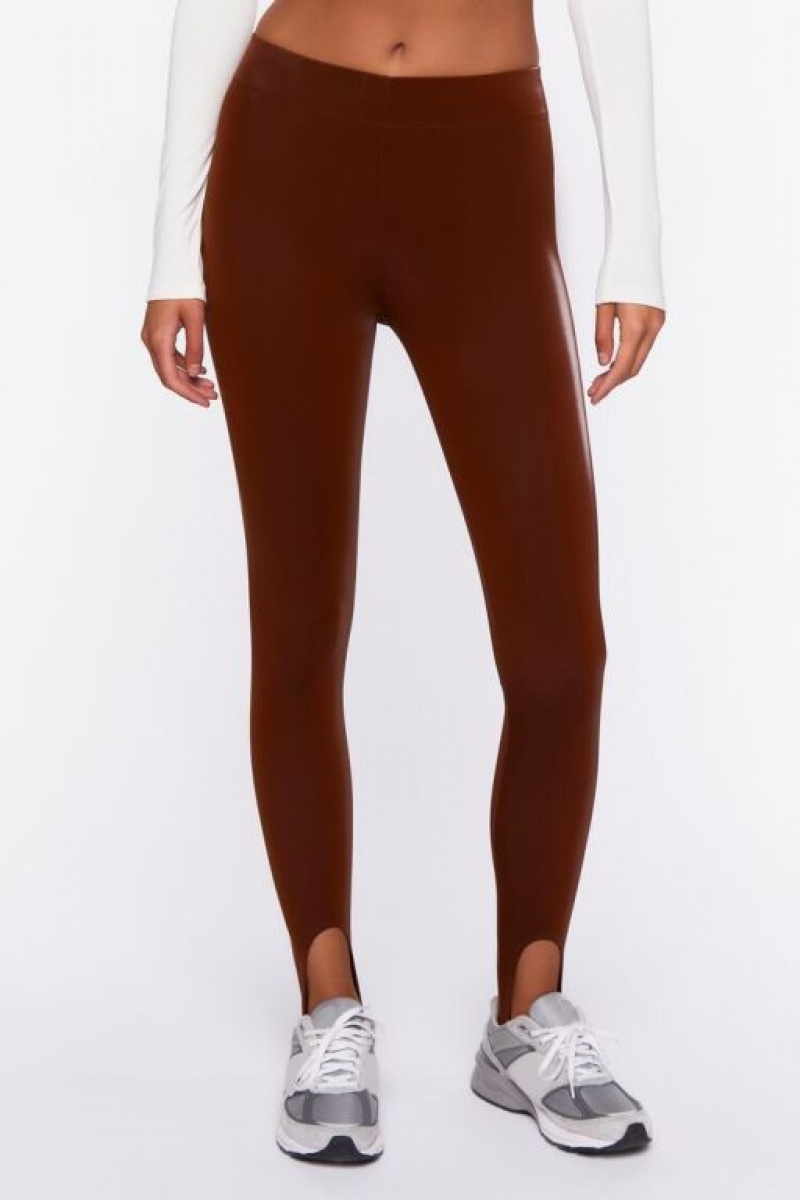 Leggins Forever 21 Faux Cuero Stirrup Mujer Chocolate | 6anctIf5SCh