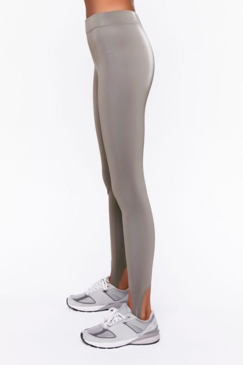 Leggins Forever 21 Faux Cuero Stirrup Mujer Gris | wiDDwesWrAH