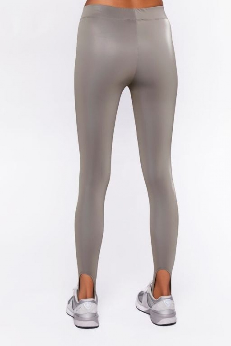 Leggins Forever 21 Faux Cuero Stirrup Mujer Gris | wiDDwesWrAH