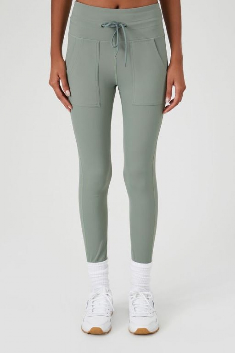 Leggins Forever 21 High Rise Drawstring Mujer Verde Oliva | hFlk8r61AKG